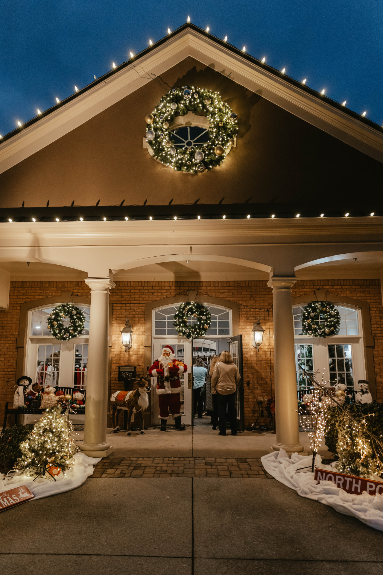 Exterior entrance decorated for the Sip & Sparkle Vendor Holiday Market.